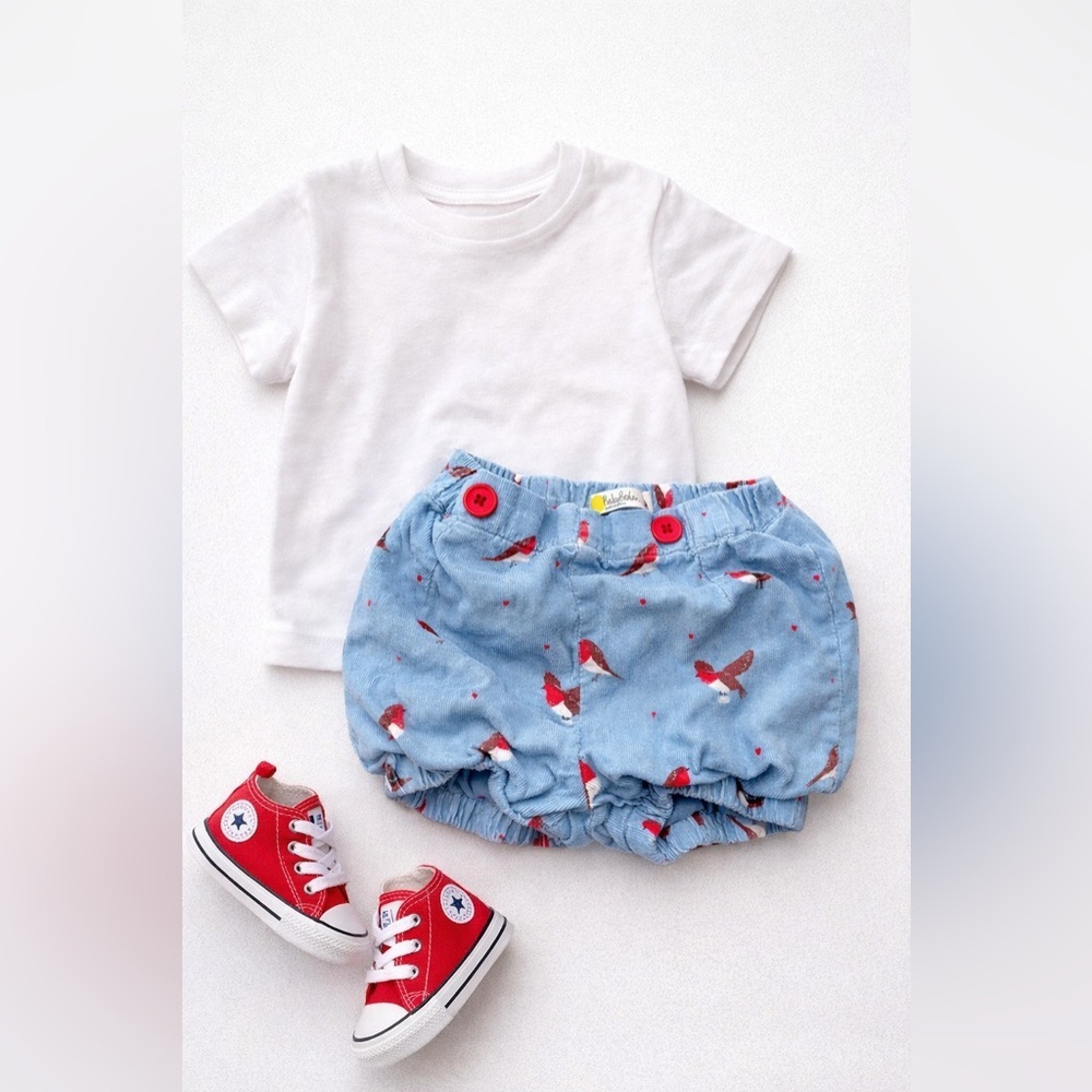 Mini Boden Robin bird Print Corduroy Bloomer Shorts – 2–3Y